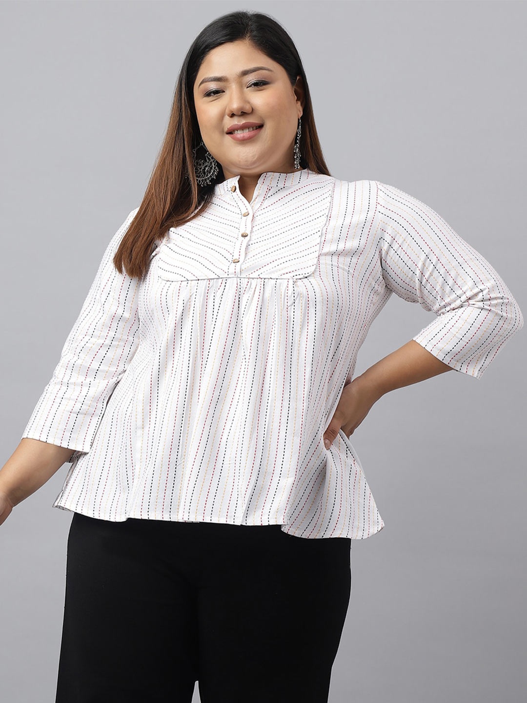 XL LOVE by Janasya Plus Size Striped Embroidered Detailed Mandarin Collar Cotton Top, White
XL LOVE by Janasya Plus Size Striped Embroidered Detailed Mandarin Collar Cotton Top, White