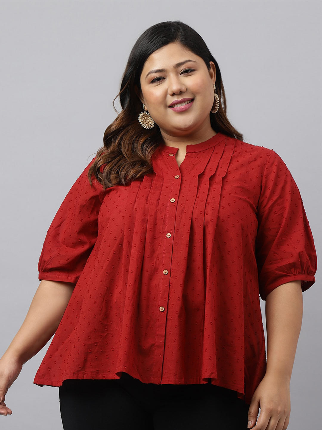 XL LOVE by Janasya Plus Size Mandarin Collar Puff Sleeves Pleated Cotton Shirt Style Top, Maroon
XL LOVE by Janasya Plus Size Mandarin Collar Puff Sleeves Pleated Cotton Shirt Style Top, Maroon