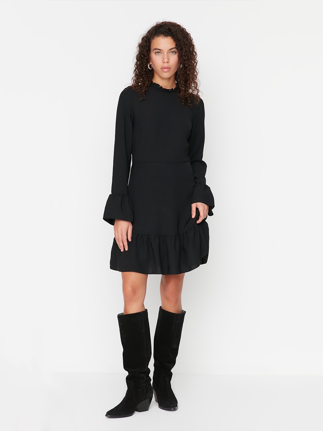 Trendyol Bell Sleeve A-Line Dress, Black