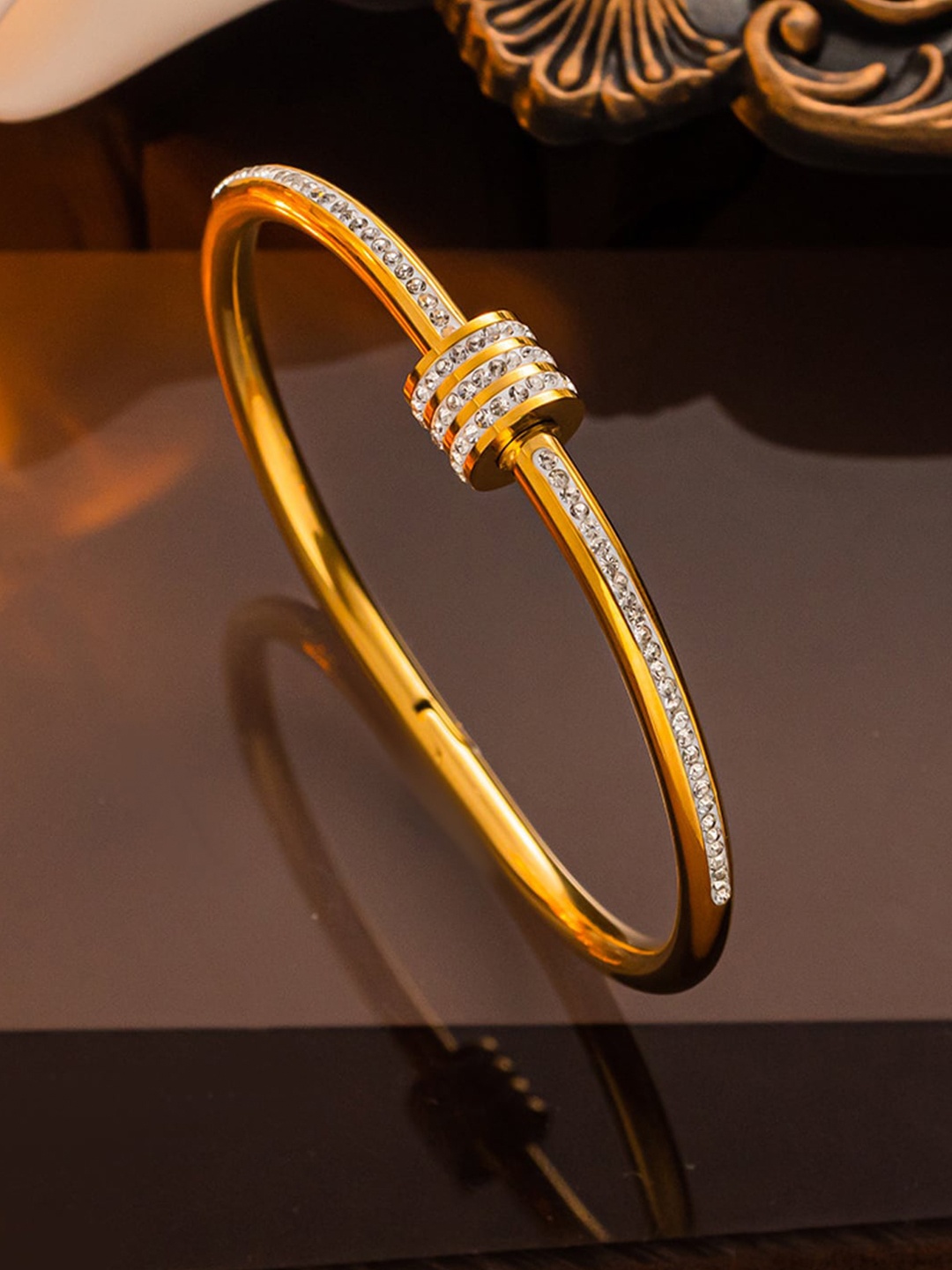 Designs & You Stainless Steel American Diamond GoldPlated Bangle Style Bracelet, Gold
Designs & You Stainless Steel American Diamond GoldPlated Bangle Style Bracelet, Gold