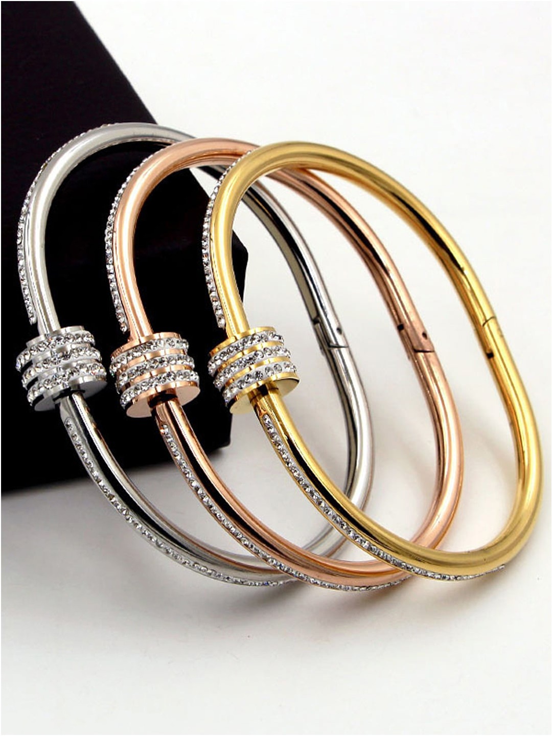 Designs & You Set Of 3 American Diamond Stainless Steel Bangle-Style Bracelets, Gold
Designs & You Set Of 3 American Diamond Stainless Steel Bangle-Style Bracelets, Gold