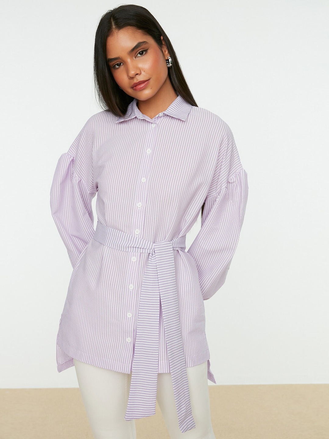 Trendyol Striped Drop-Shoulder Sleeves Tie-Ups Regular Fit Opaque Casual Shirt, Purple
Trendyol Striped Drop-Shoulder Sleeves Tie-Ups Regular Fit Opaque Casual Shirt, Purple