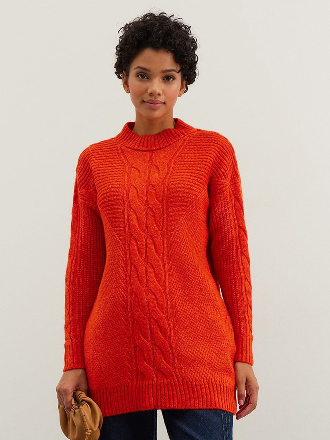 Trendyol Self Designed Cable Knit High Neck Pure Acrylic Longline Pullover, Orange 
Trendyol Self Designed Cable Knit High Neck Pure Acrylic Longline Pullover, Orange
