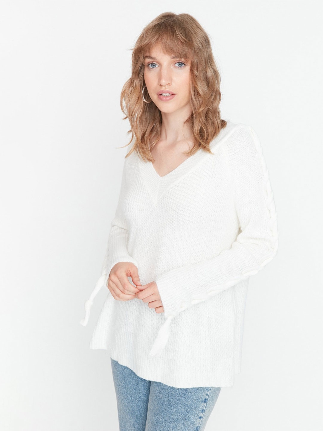 Trendyol Ribbed Acrylic Pullover, White