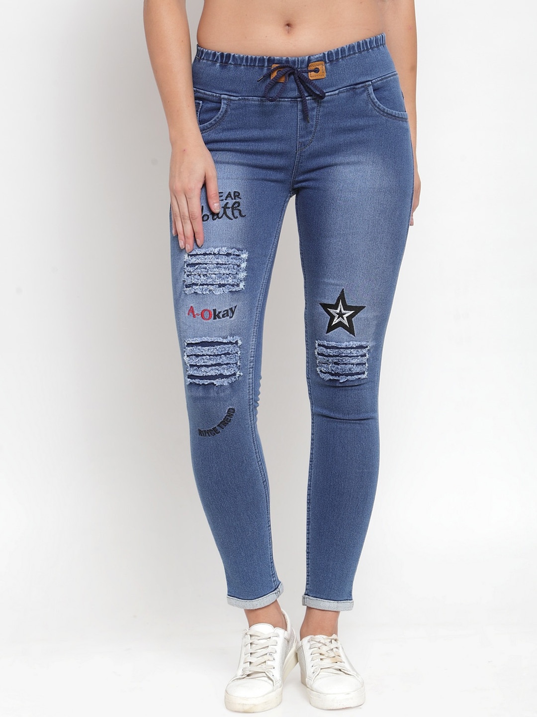 A-Okay Women Slim Fit High-Rise Mildly Distressed Light Fade Stretchable Jeans, Blue
A-Okay Women Slim Fit High-Rise Mildly Distressed Light Fade Stretchable Jeans, Blue