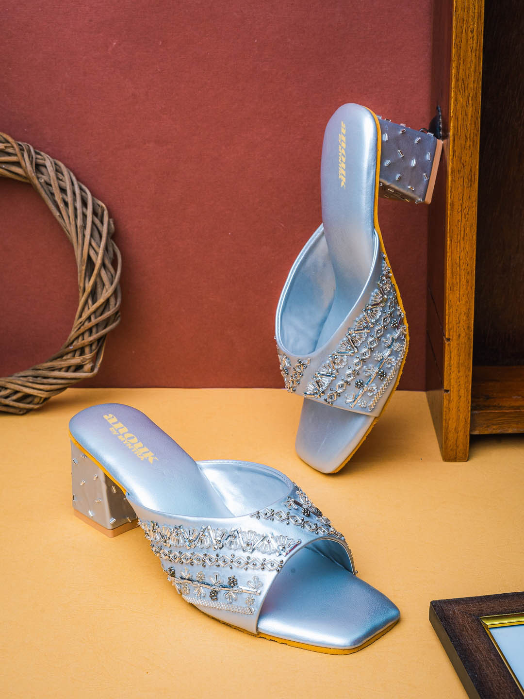 Anouk Ethnic Embellished Block Heels, Silver 
Anouk Ethnic Embellished Block Heels, Silver