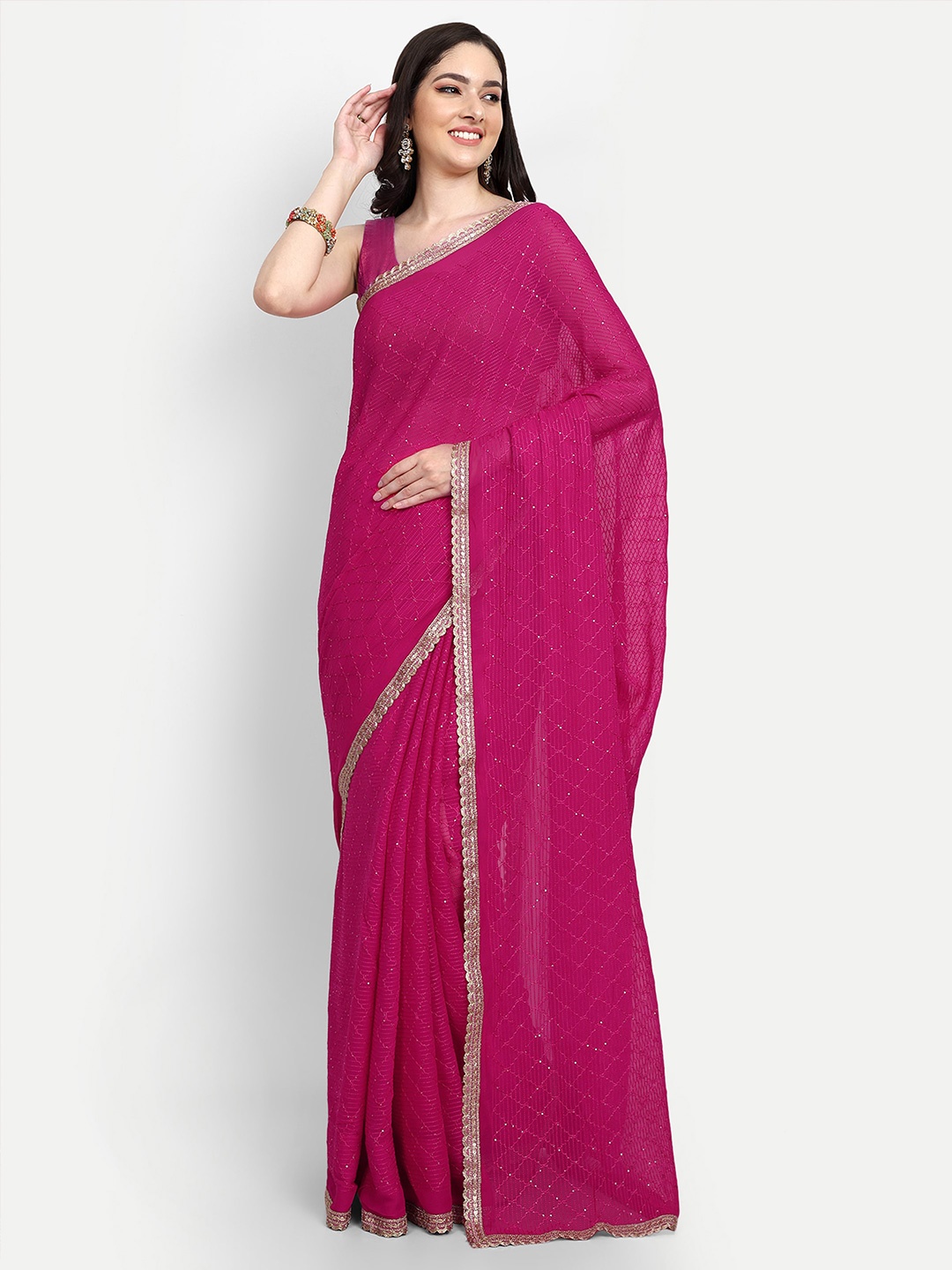 LTS Label Tripti Saxena Embroidered Sequinned Saree, Magenta