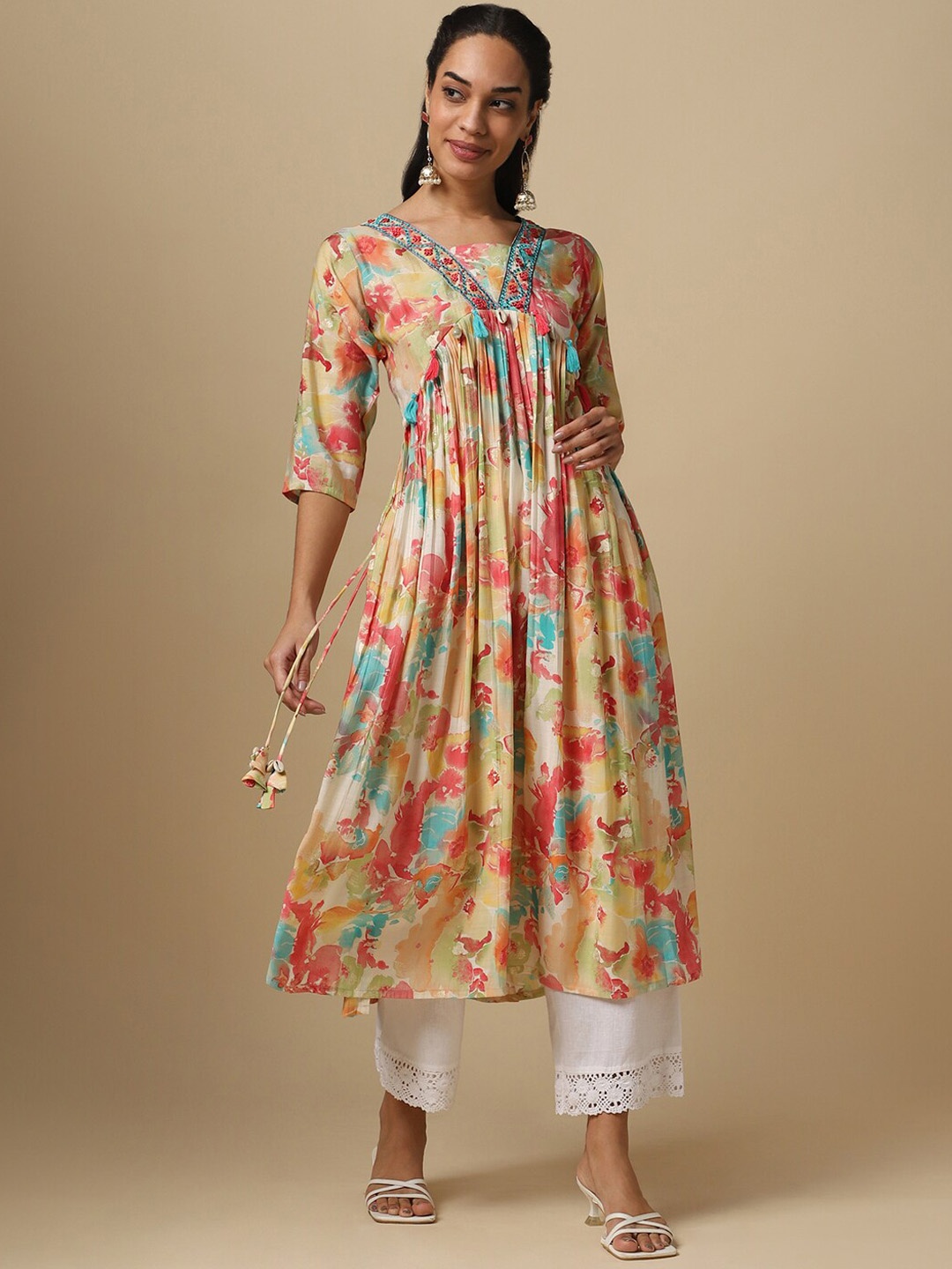 House Of Dharaa Women Multicoloured Dyed Flared Sleeves Sequinned Anarkali Kurta, Multi
House Of Dharaa Women Multicoloured Dyed Flared Sleeves Sequinned Anarkali Kurta, Multi