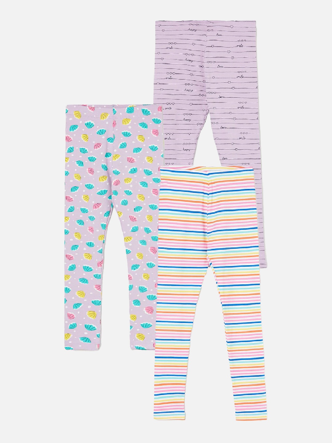 Fame Forever by Lifestyle Girls Pack Of 3 Striped Ankle Length Leggings, Blue