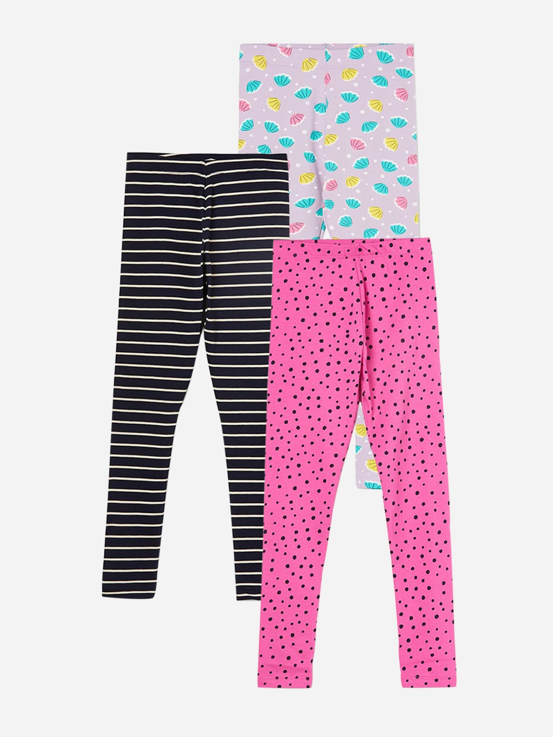 Fame Forever by Lifestyle Girls Pack Of 3 Printed Cotton Leggings, Pink