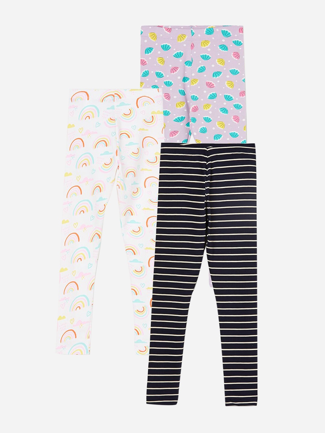 Fame Forever by Lifestyle Girls Pack Of 3 Printed Cotton Leggings, Blue
