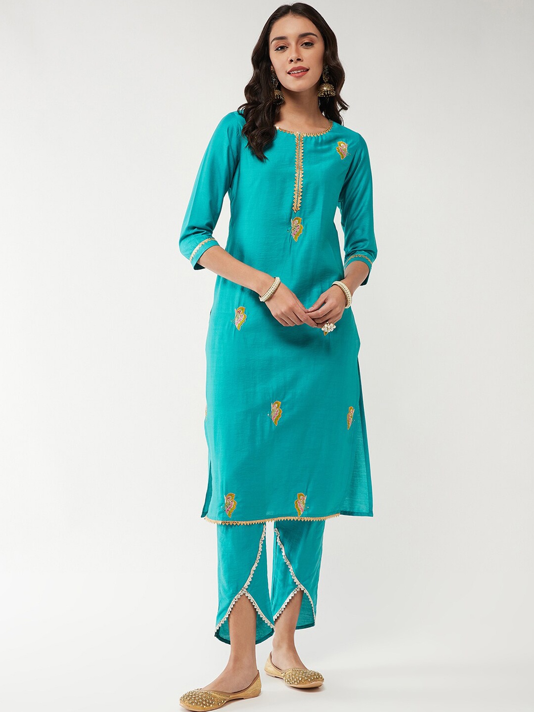 Pannkh Ethnic Motifs Embroiederd Kurta, Blue