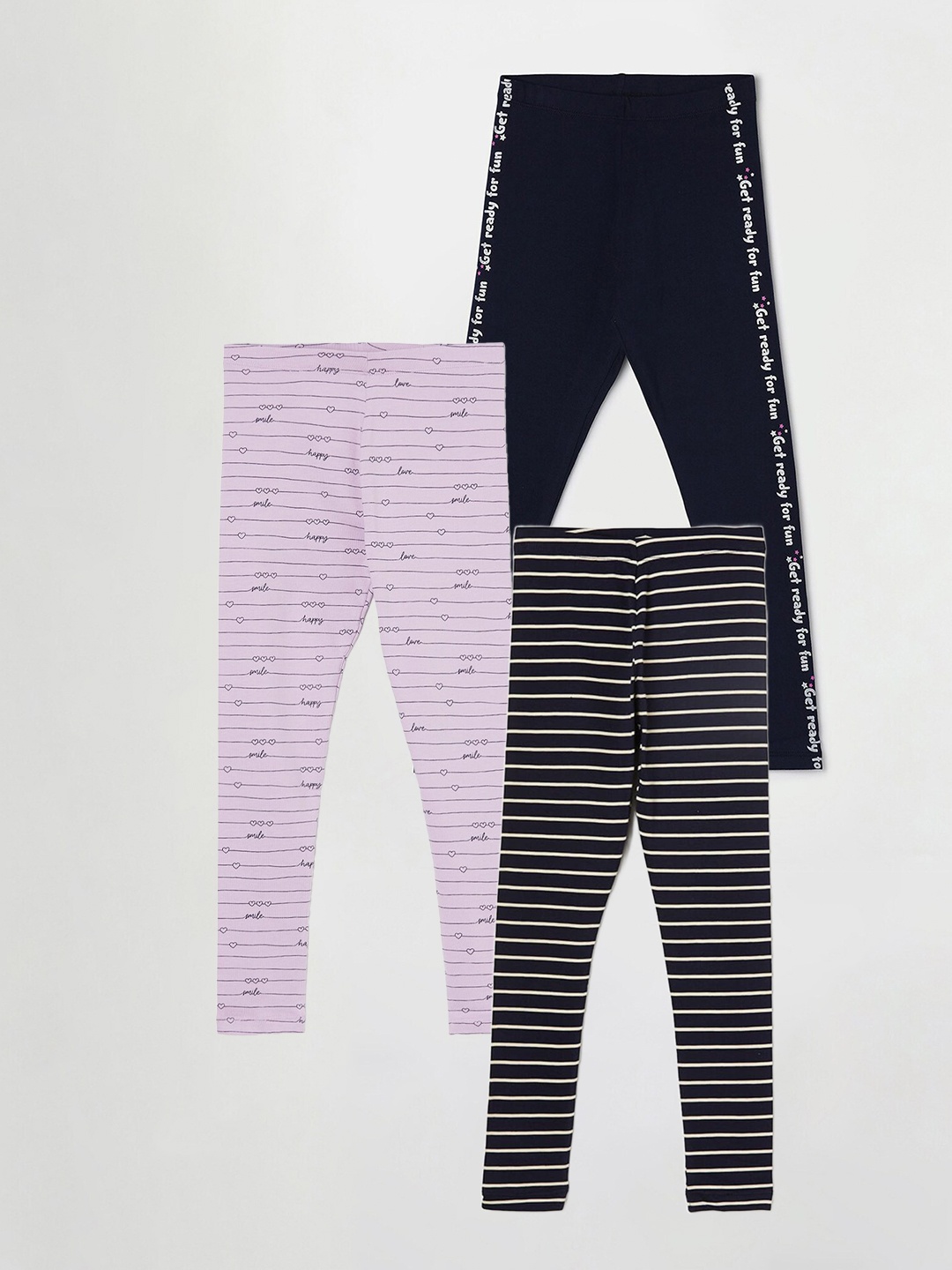 Fame Forever by Lifestyle Girls Pack Of 3 Printed Ankle Length Leggings, Blue