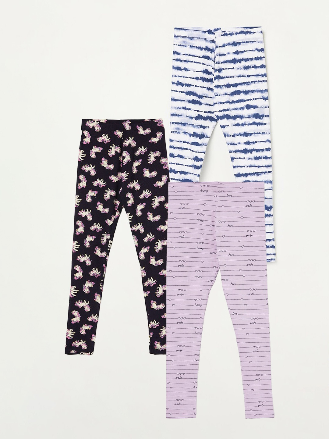 Fame Forever by Lifestyle Girls Pack Of 3 Printed Ankle Length Leggings, Purple