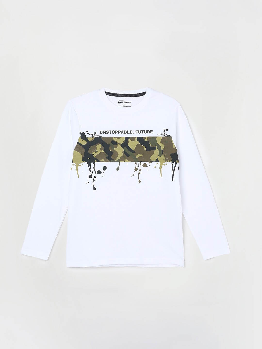 Fame Forever by Lifestyle Boys Camouflage Printed Round Neck Cotton Regular T-shirt, White
Fame Forever by Lifestyle Boys Camouflage Printed Round Neck Cotton Regular T-shirt, White