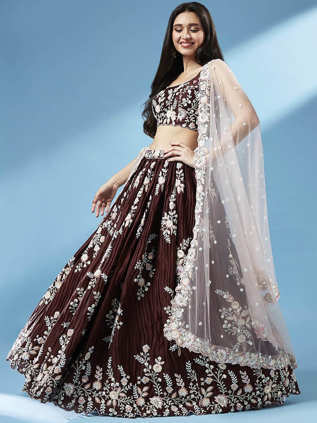 panchhi Embroidered Sequinned Semi-Stitched Lehenga & Unstitched Blouse With Dupatta, Coffee brown
panchhi Embroidered Sequinned Semi-Stitched Lehenga & Unstitched Blouse With Dupatta, Coffee brown