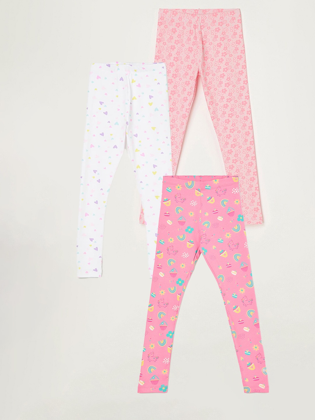 Fame Forever by Lifestyle Girls Pack Of 3 Printed Ankle Length Leggings, Pink