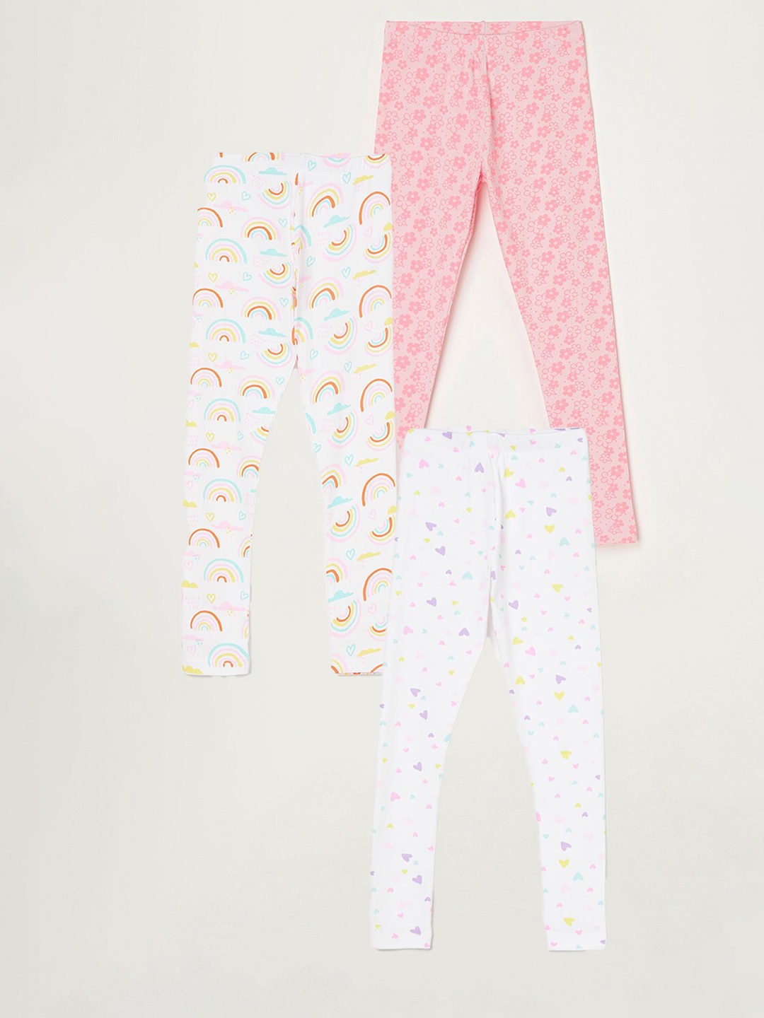 Fame Forever by Lifestyle Girls Pack Of 3 Printed Cotton Leggings, White