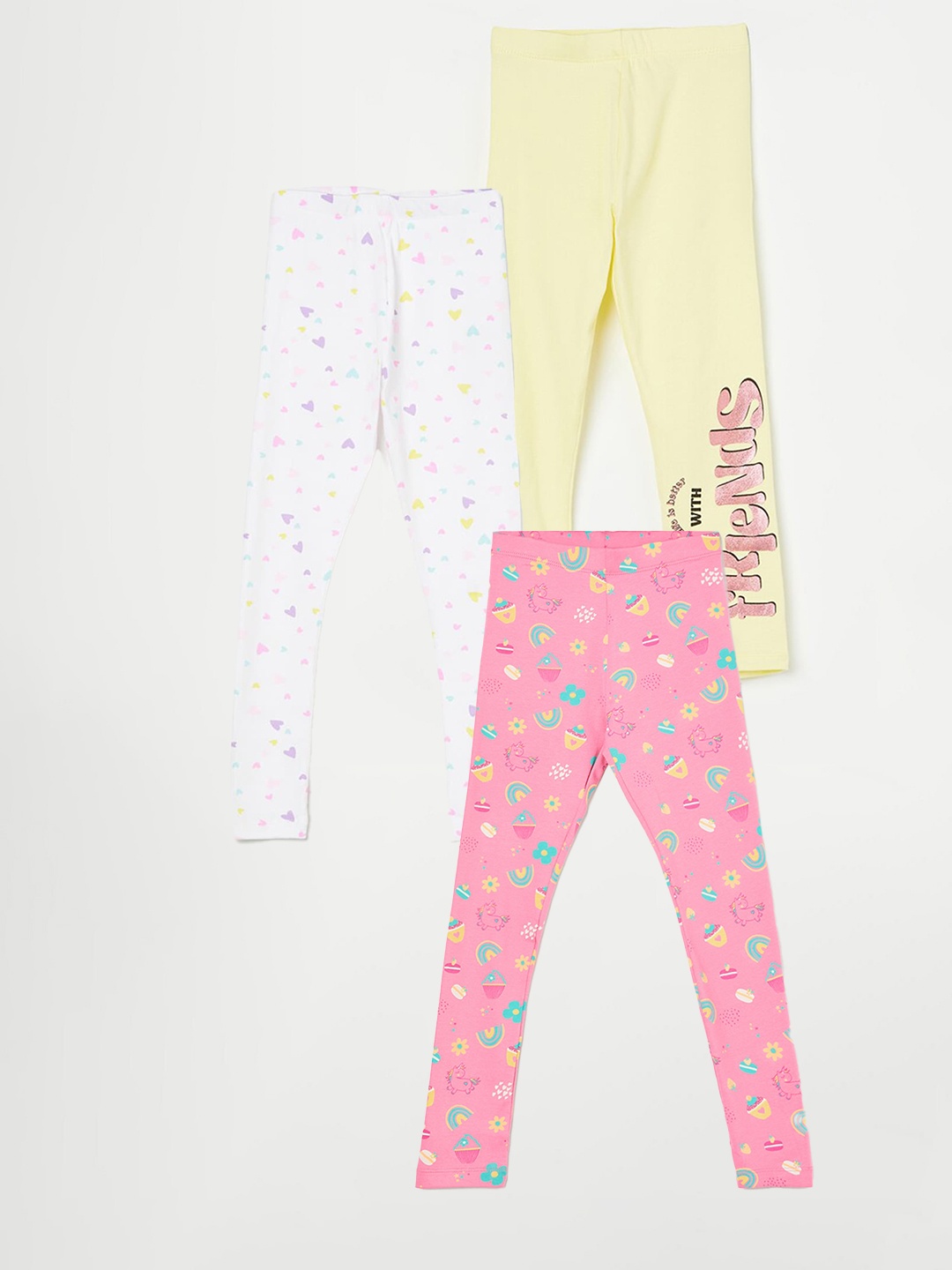 Fame Forever by Lifestyle Girls Pack Of 3 Printed Cotton Leggings, Pink