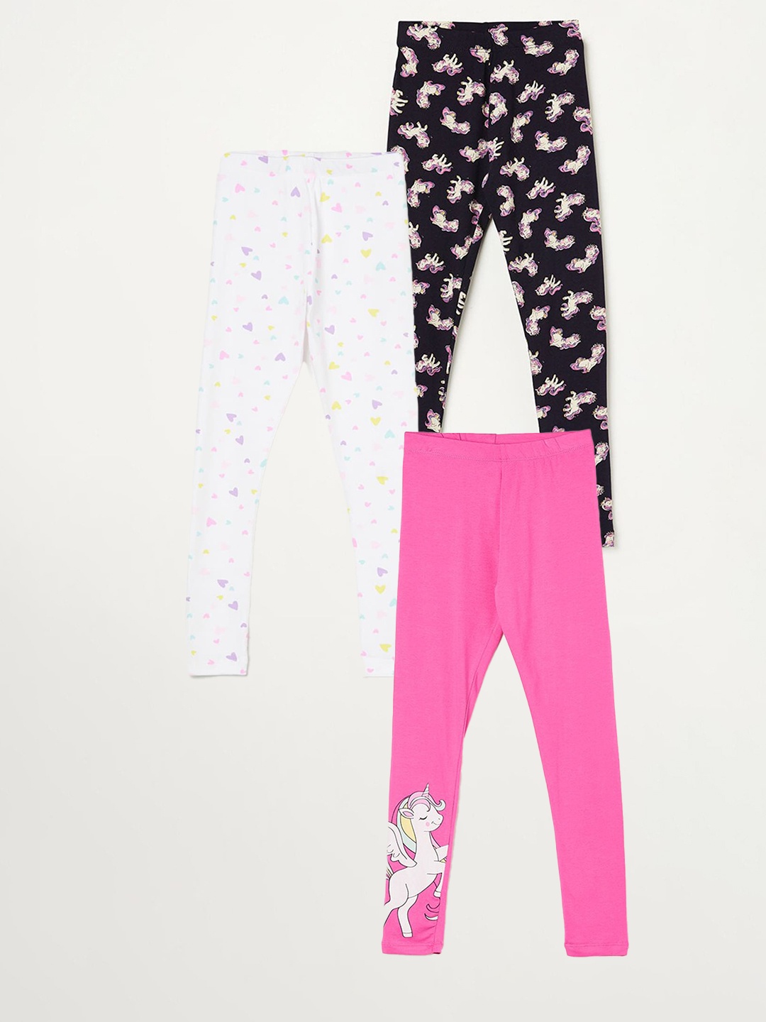 Fame Forever by Lifestyle Girls Pack Of 3 Printed Cotton Leggings, Pink
