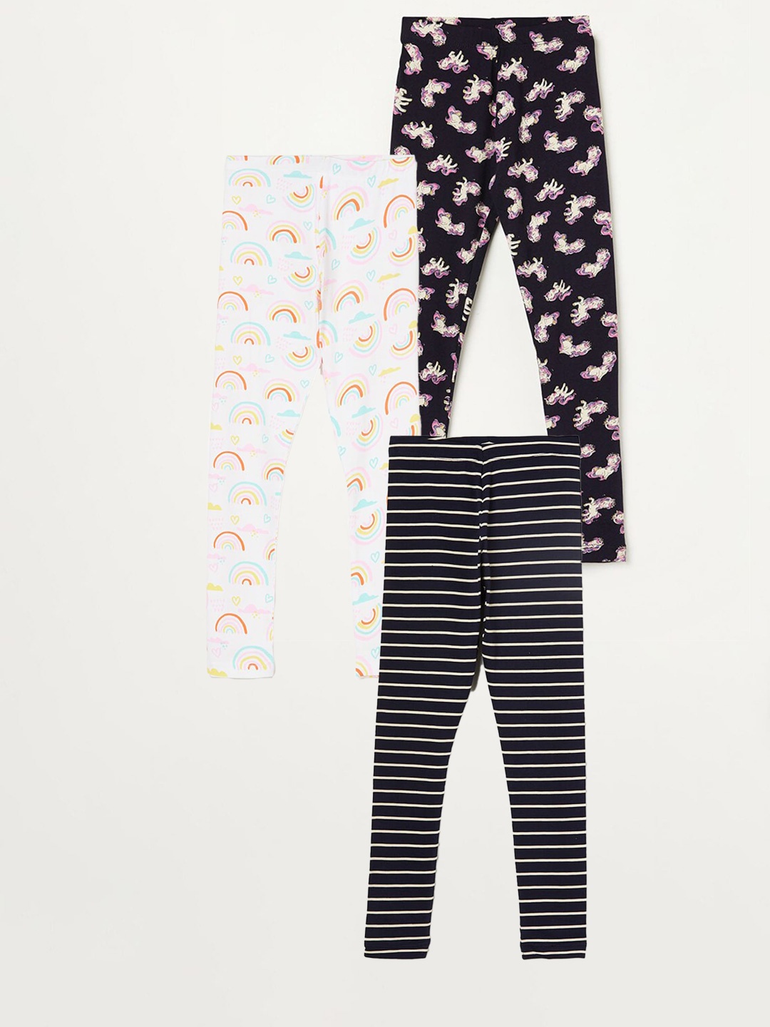 Fame Forever by Lifestyle Girls Pack Of 3 Printed Cotton Leggings, Blue