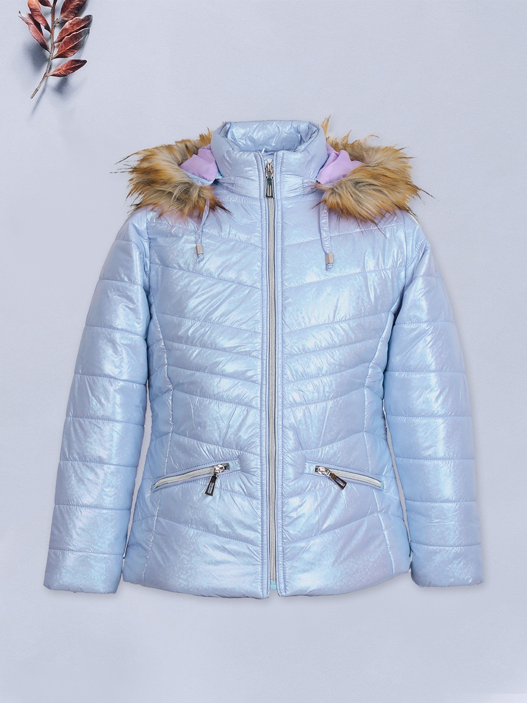 LURE JUNIOR Girls Hooded Faux Fur Trim Parka Jacket, Lavender