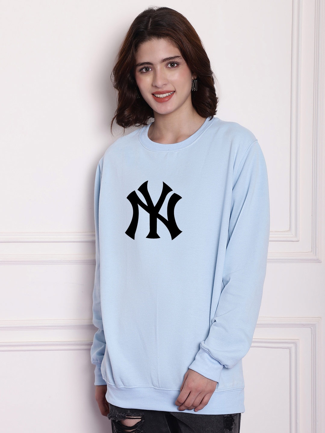 Imsa Moda Typography Printed Long Sleeves Fleece Oversized Pullover Sweatshirt, Blue
Imsa Moda Typography Printed Long Sleeves Fleece Oversized Pullover Sweatshirt, Blue
