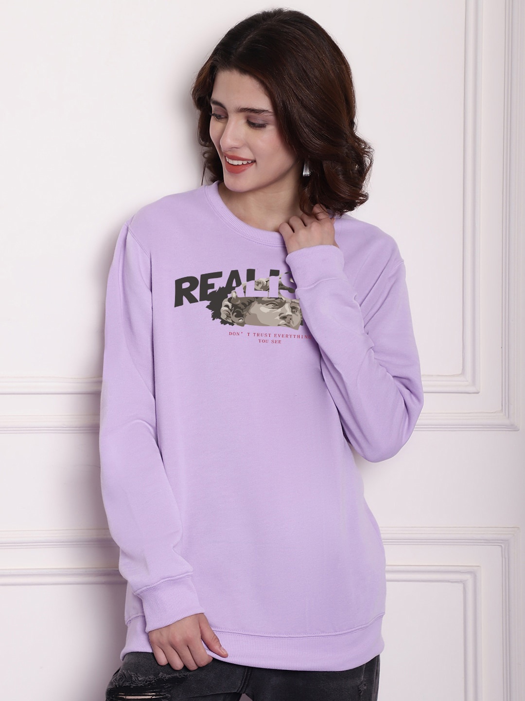 Imsa Moda Typography Printed Oversized Fit Pullover Fleece Sweatshirt, Lavender
Imsa Moda Typography Printed Oversized Fit Pullover Fleece Sweatshirt, Lavender