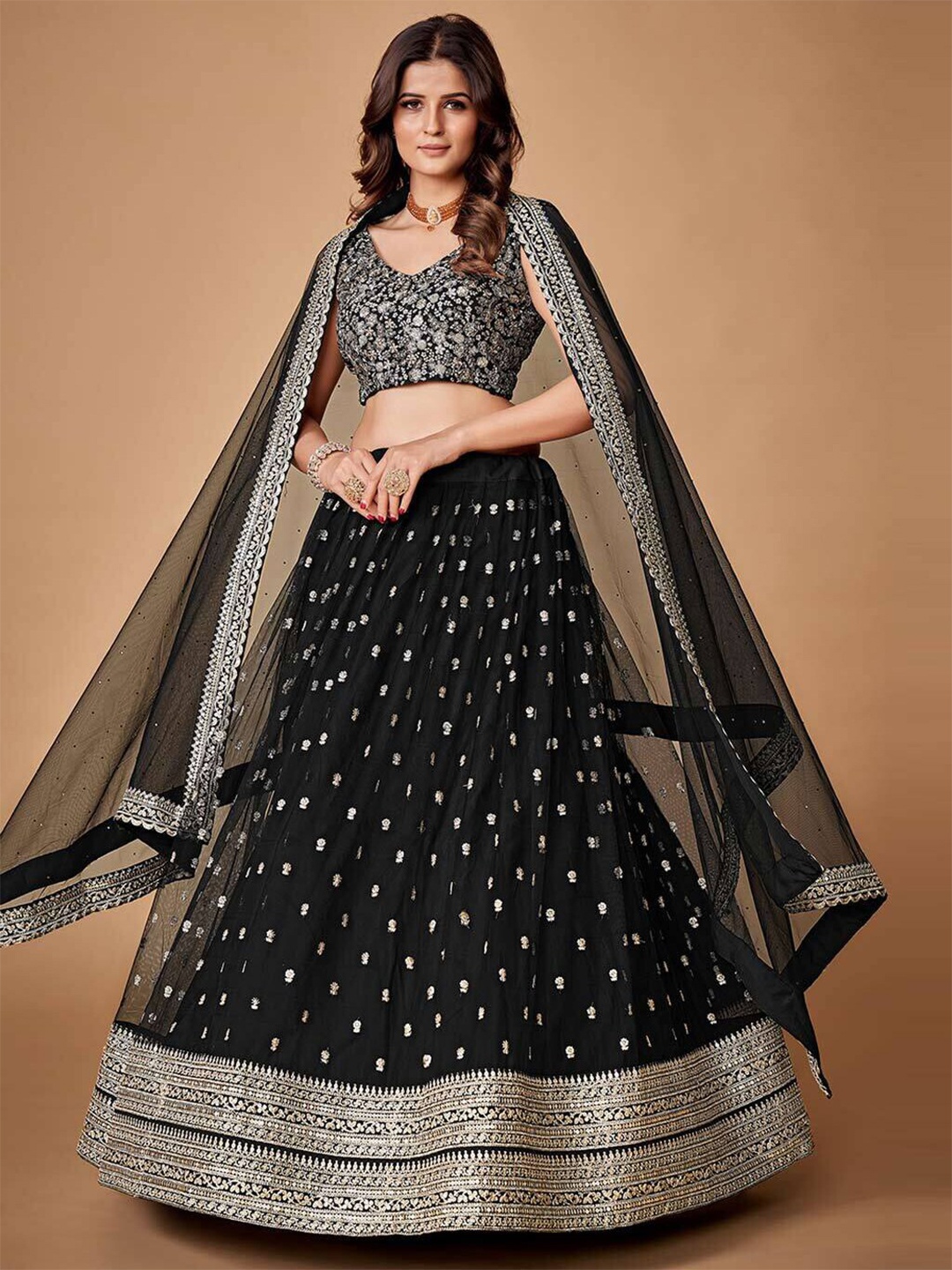 FABPIXEL Embroidered Sequinned Semi-Stitched Lehenga & Unstitched Blouse With Dupatta, Black
FABPIXEL Embroidered Sequinned Semi-Stitched Lehenga & Unstitched Blouse With Dupatta, Black