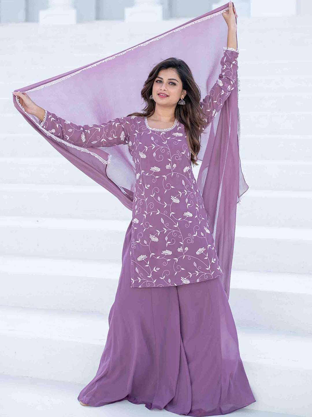 Label Shaurya Sanadhya Floral Embroidered Thread Work Kurta with Palazzos & Dupatta, Purple
Label Shaurya Sanadhya Floral Embroidered Thread Work Kurta with Palazzos & Dupatta, Purple