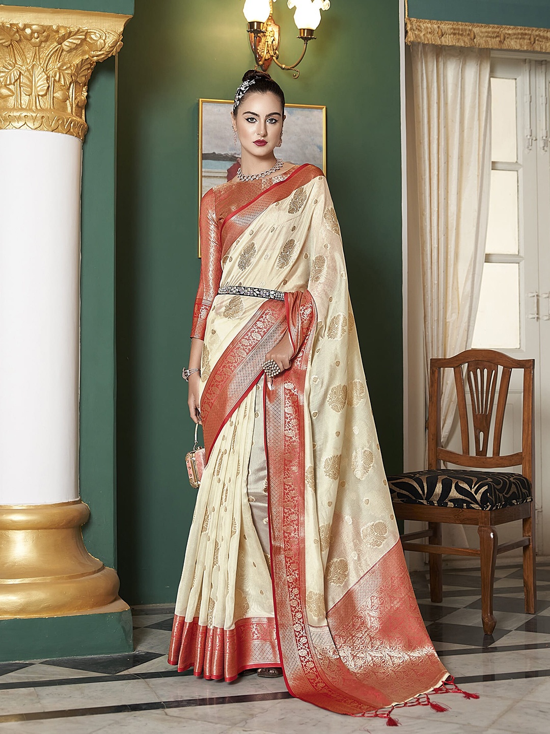 elora Ethnic Motifs Woven Design Zari Orgazna Silk Banarasi Designer Saree, Off white
elora Ethnic Motifs Woven Design Zari Orgazna Silk Banarasi Designer Saree, Off white