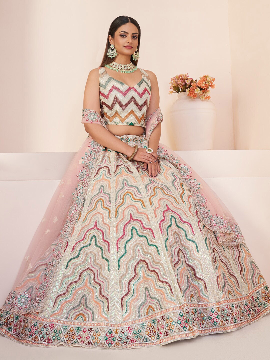 Fusionic Embellished Thread Work Semi-Stitched Lehenga & Unstitched Blouse With Dupatta, Cream
Fusionic Embellished Thread Work Semi-Stitched Lehenga & Unstitched Blouse With Dupatta, Cream