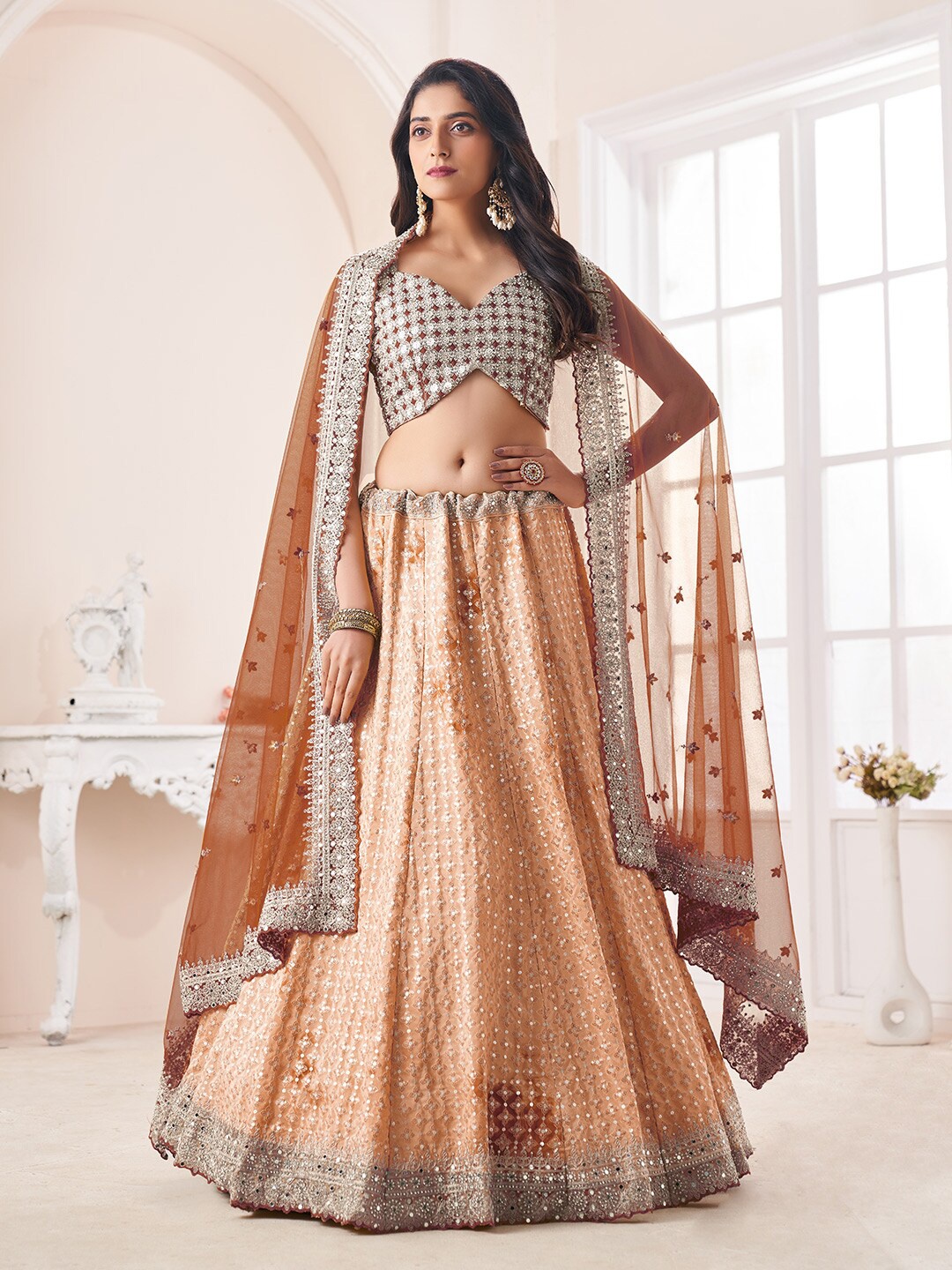 Fusionic Embellished Beads and Stones Semi-Stitched Lehenga & Unstitched Blouse With, Beige
Fusionic Embellished Beads and Stones Semi-Stitched Lehenga & Unstitched Blouse With, Beige