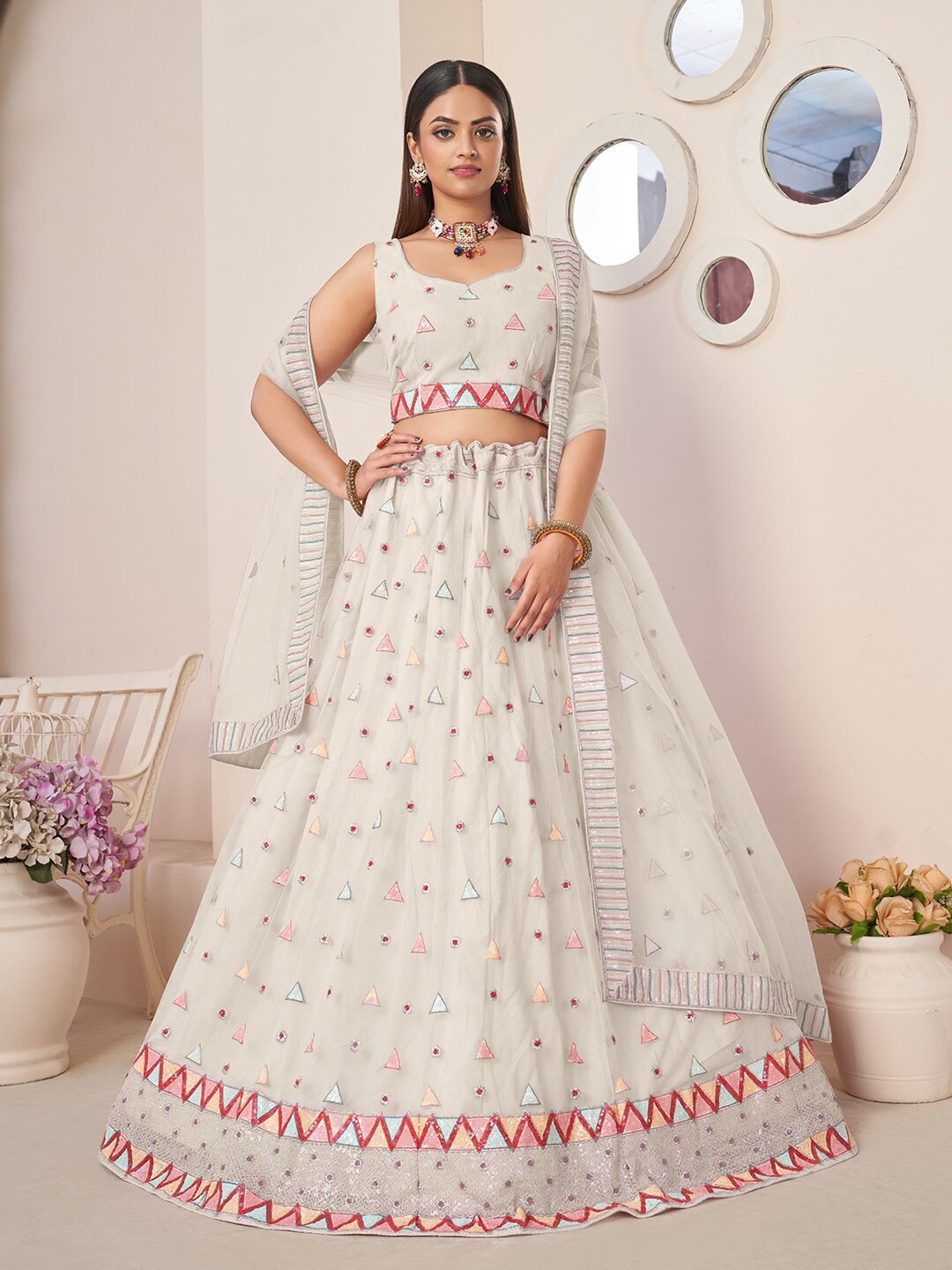 Fusionic Embellished Thread Work Semi-Stitched Lehenga & Unstitched Blouse With Dupatta, White
Fusionic Embellished Thread Work Semi-Stitched Lehenga & Unstitched Blouse With Dupatta, White