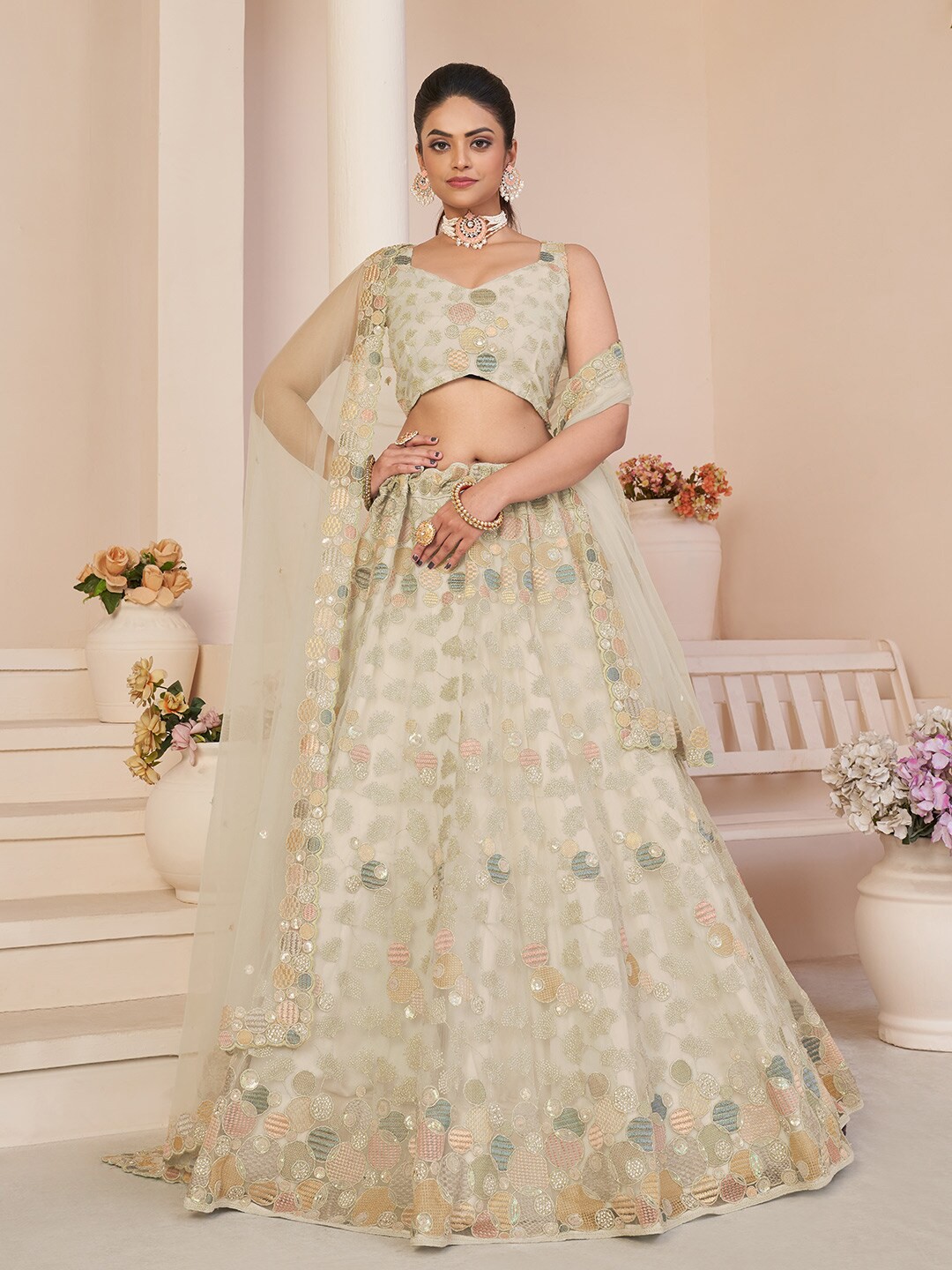 Fusionic Embroidered V-Neck Net Semi-Stitched Lehenga & Unstitched Blouse With Dupatta, White
Fusionic Embroidered V-Neck Net Semi-Stitched Lehenga & Unstitched Blouse With Dupatta, White