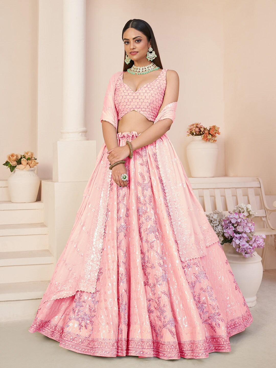 Fusionic Embroidered Sequinned Semi-Stitched Lehenga & Unstitched Blouse With Dupatta, Pink
Fusionic Embroidered Sequinned Semi-Stitched Lehenga & Unstitched Blouse With Dupatta, Pink