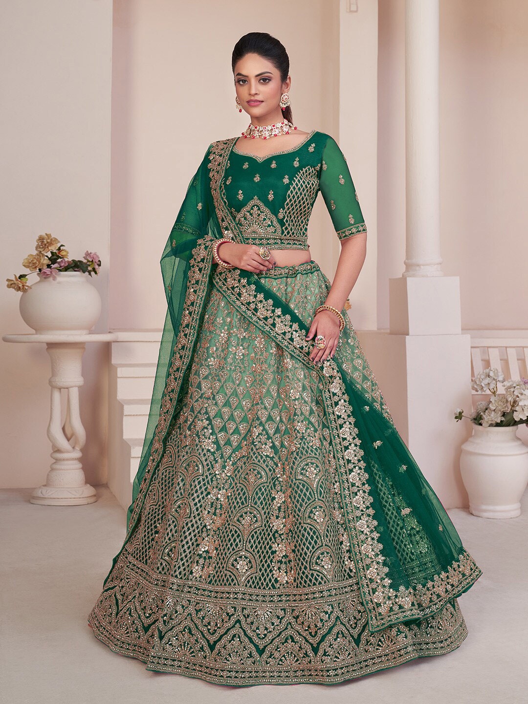 Fusionic \Embellished Sequinned Semi-Stitched Lehenga & Unstitched Blouse With Dupatta, Green
Fusionic \Embellished Sequinned Semi-Stitched Lehenga & Unstitched Blouse With Dupatta, Green