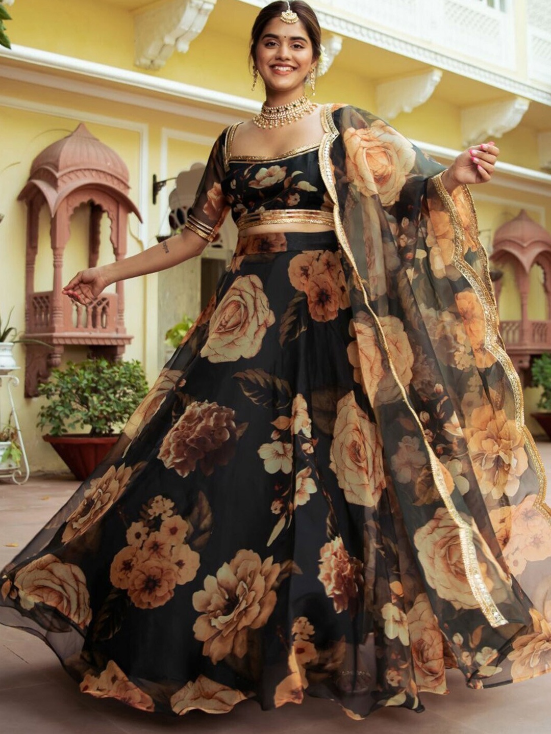 FABPIXEL Floral Printed Sequinned Semi-Stitched Lehenga & Unstitched Blouse With Dupatta, Black
FABPIXEL Floral Printed Sequinned Semi-Stitched Lehenga & Unstitched Blouse With Dupatta, Black