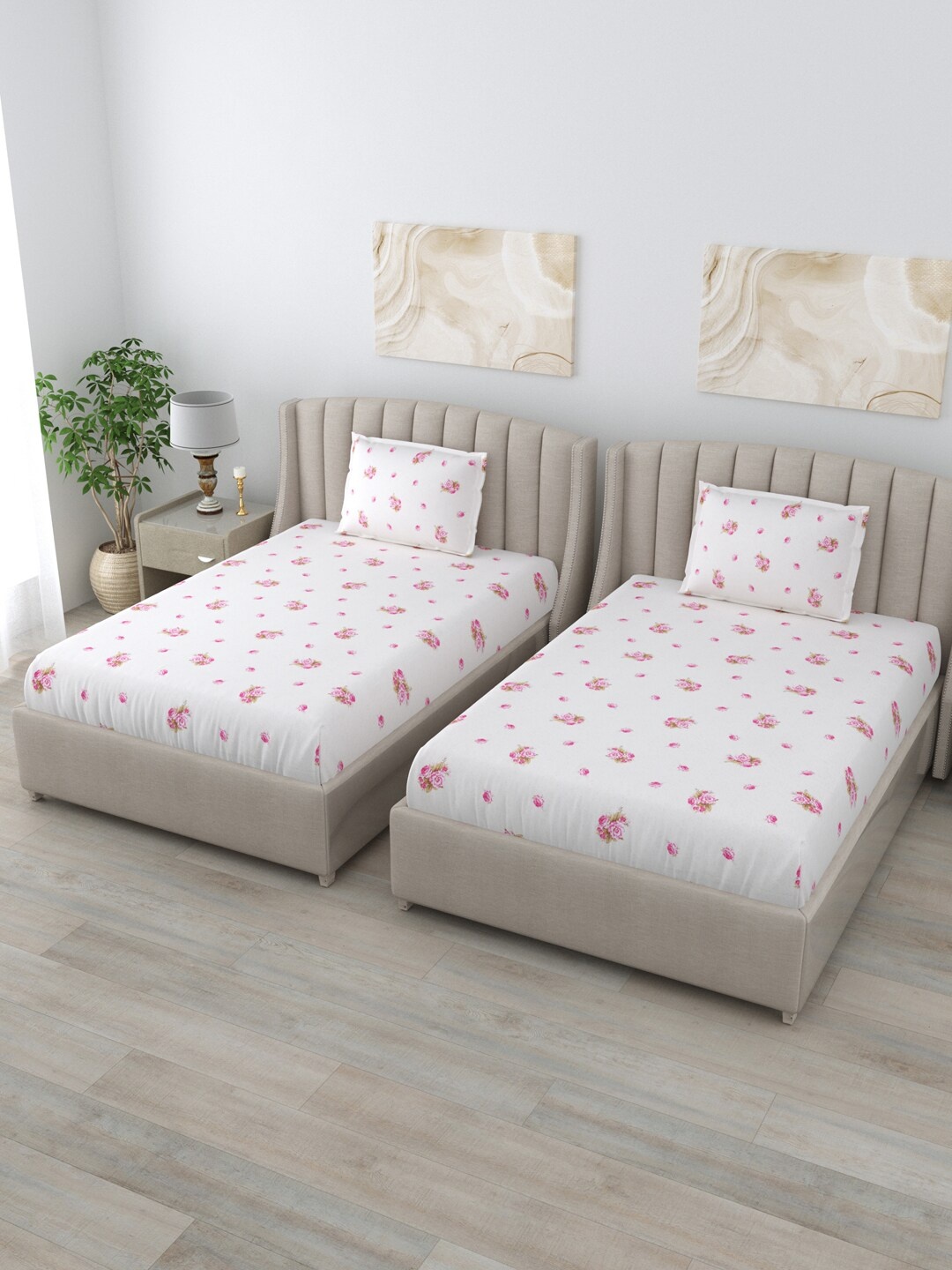 BOMBAY DYEING Vintage White Floral Pure Cotton 180 TC 2 Single Bedsheets & 2 Pillow Covers, Pink
BOMBAY DYEING Vintage White Floral Pure Cotton 180 TC 2 Single Bedsheets & 2 Pillow Covers, Pink
