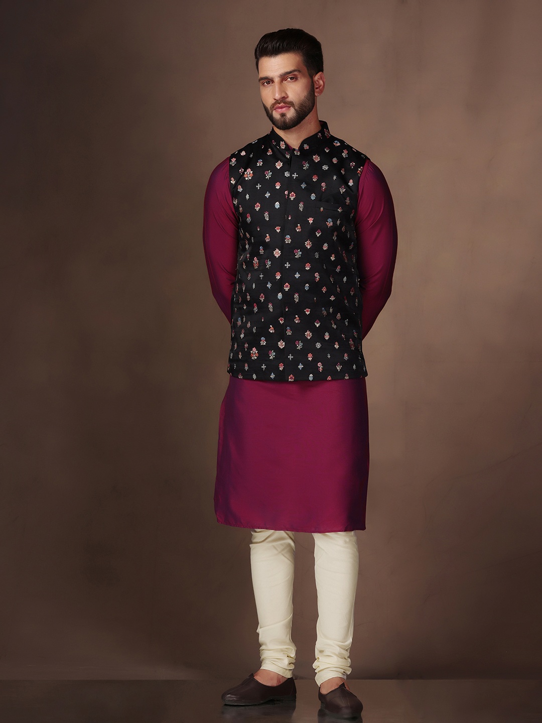 KISAH Mandarin Collar Straight Kurta & Churidar With Embroidered Nehru Jacket, Purple
KISAH Mandarin Collar Straight Kurta & Churidar With Embroidered Nehru Jacket, Purple