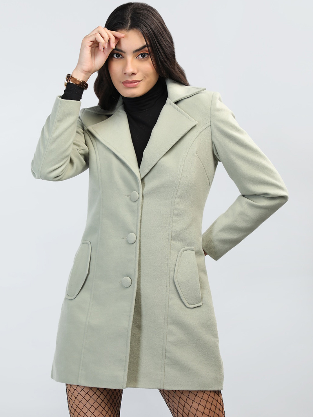 LEBORK Woolen Single Breasted Coat, Green
LEBORK Woolen Single Breasted Coat, Green