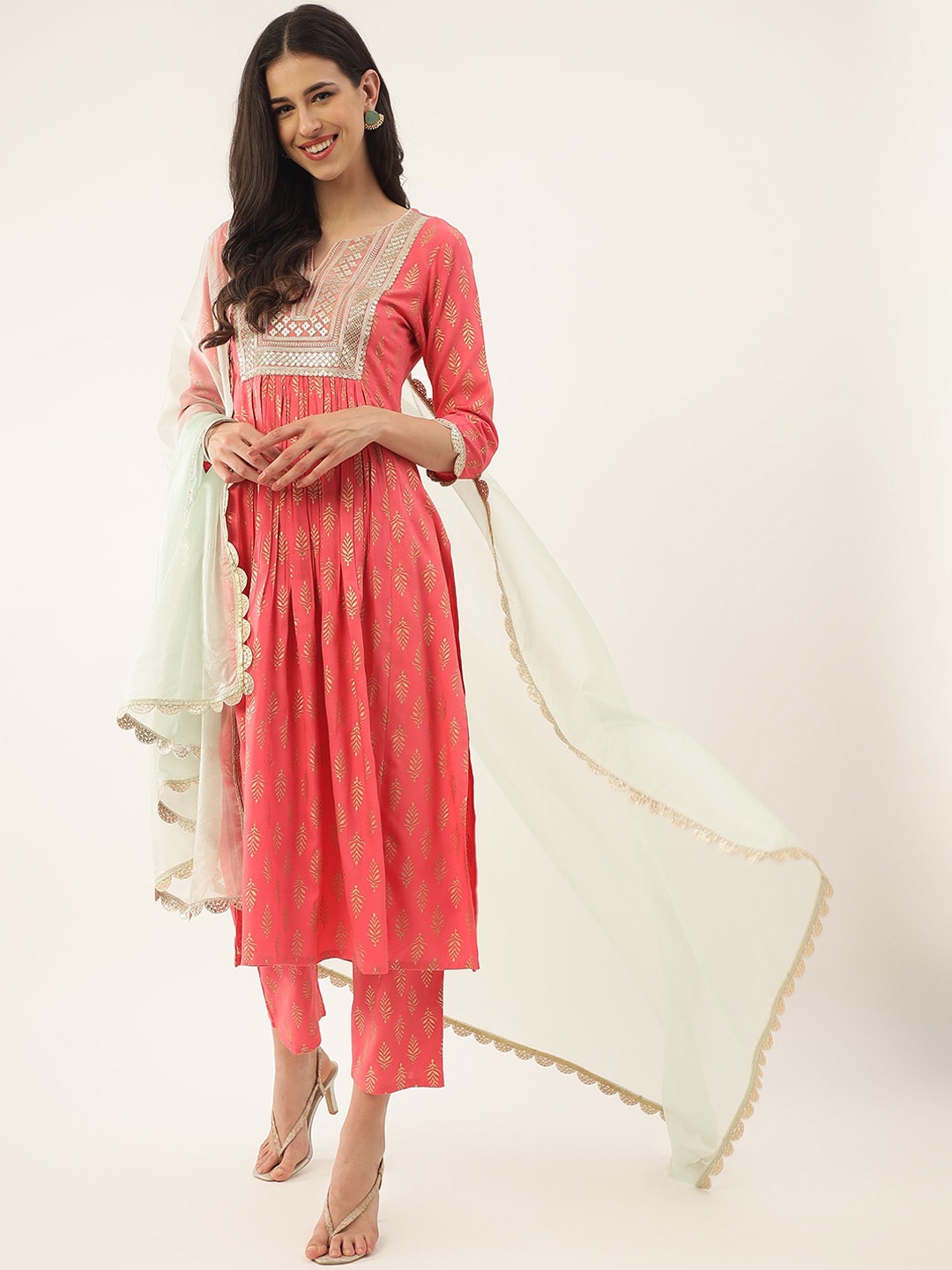Khushal K Ethnic Motifs Printed Sequinned Pleated A-Line Kurta With Trousers & Dupatta, Pink
Khushal K Ethnic Motifs Printed Sequinned Pleated A-Line Kurta With Trousers & Dupatta, Pink