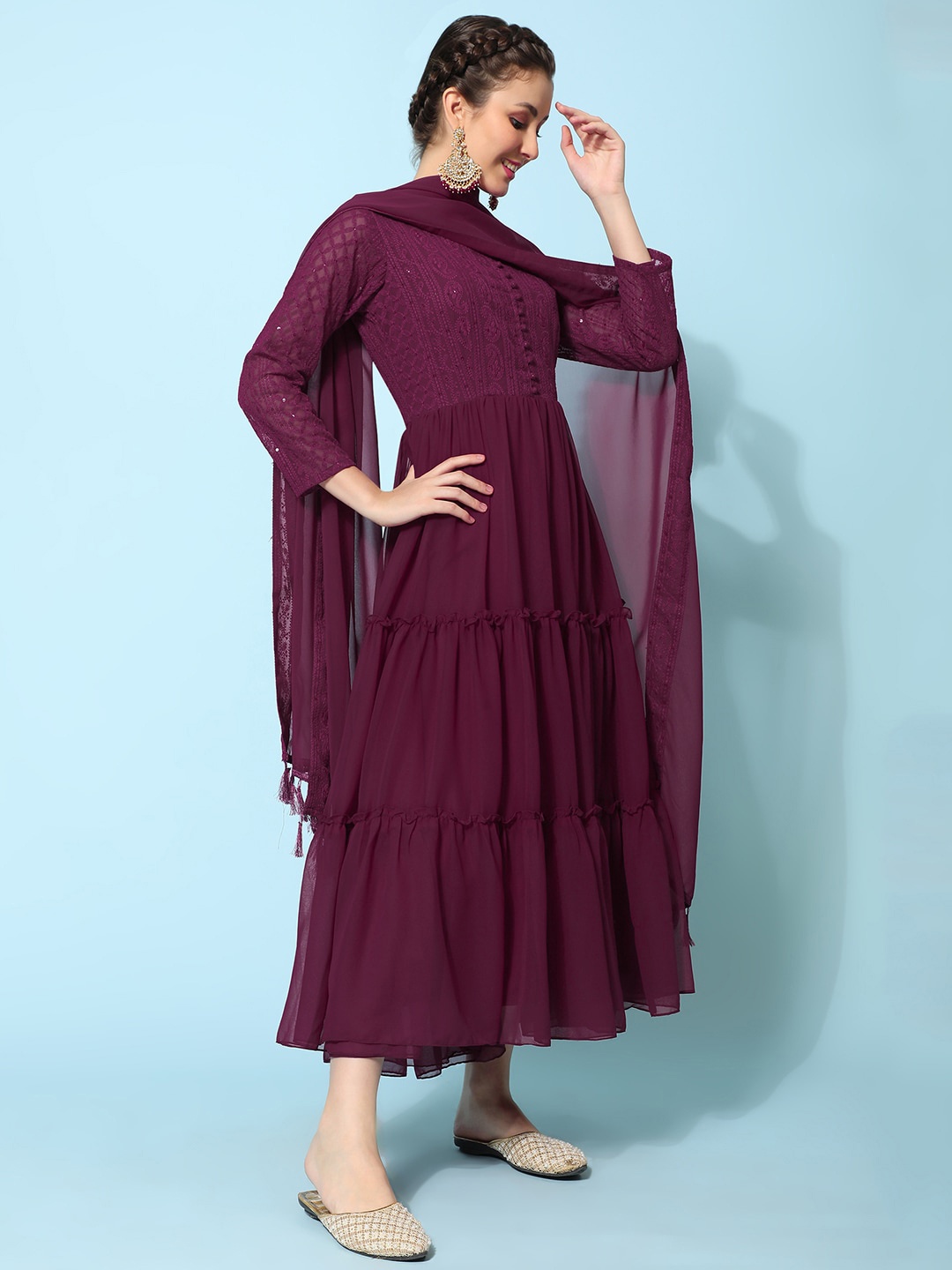BLACK SCISSOR Ethnic Motifs Embroidered Sequinned Maxi Ethnic Dresses With Dupatta, Burgundy
BLACK SCISSOR Ethnic Motifs Embroidered Sequinned Maxi Ethnic Dresses With Dupatta, Burgundy