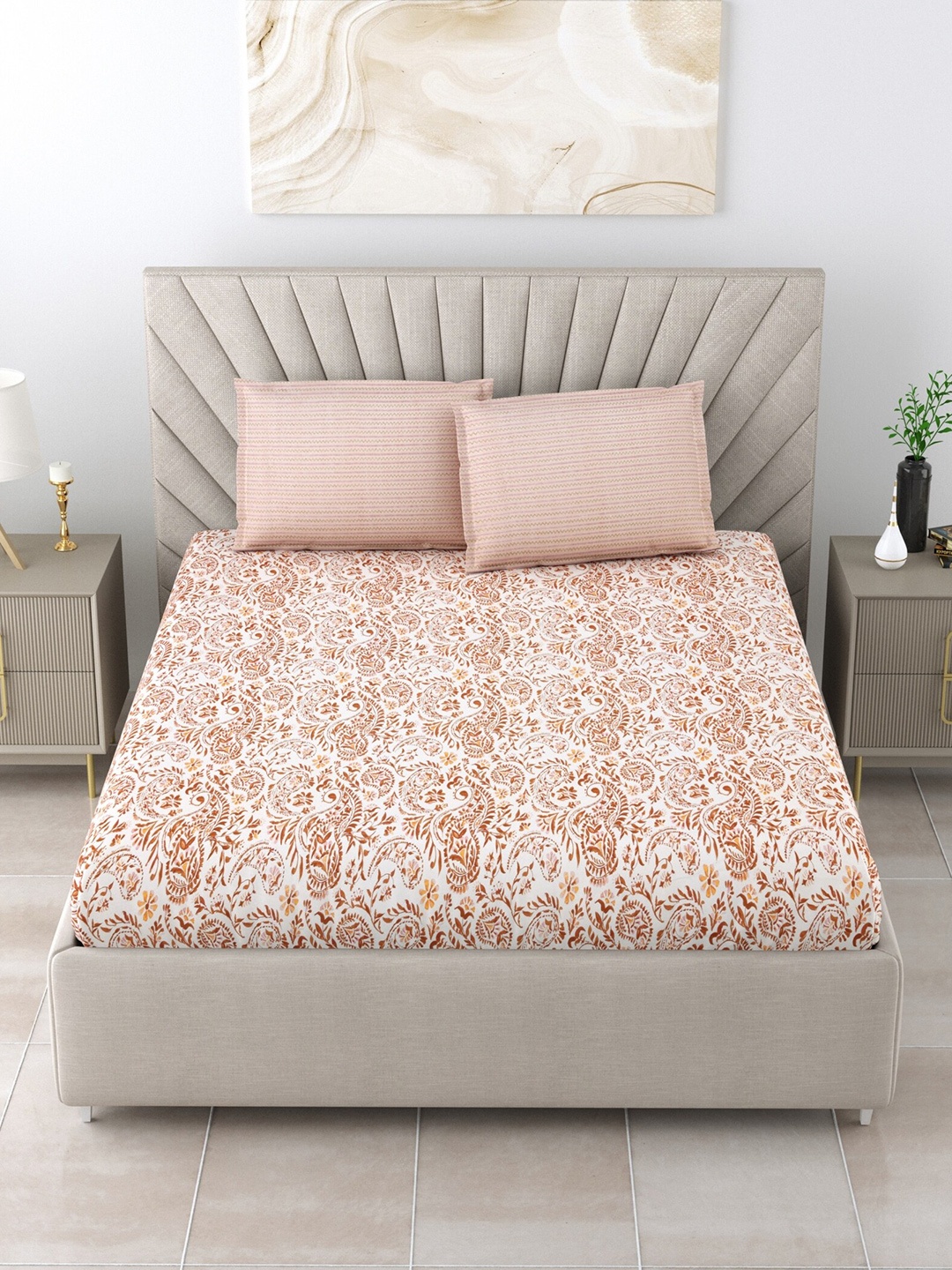Salona Bichona Cream-Coloured & Brown Cotton 120 TC Queen Bedsheet with 2 Pillow Covers
Salona Bichona Cream-Coloured & Brown Cotton 120 TC Queen Bedsheet with 2 Pillow Covers