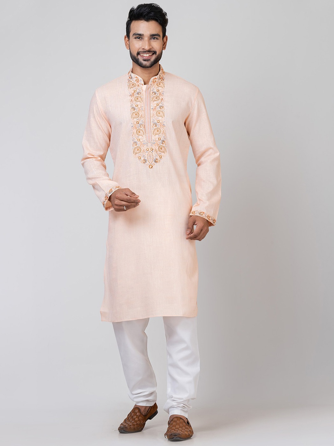 HU - Handcrafted Uniquely Floral Yoke Design Regular Thread Work Linen Kurta With Churidar, Peach
HU - Handcrafted Uniquely Floral Yoke Design Regular Thread Work Linen Kurta With Churidar, Peach