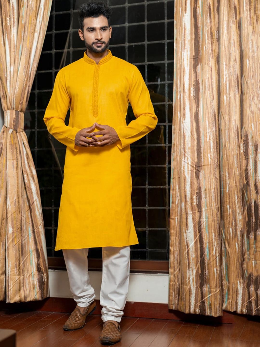 HU - Handcrafted Uniquely Mandarin Collar Regular Straight Kurta with Pyjamas, Yellow
HU - Handcrafted Uniquely Mandarin Collar Regular Straight Kurta with Pyjamas, Yellow