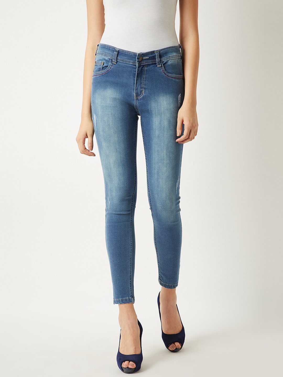 DressBerry Women Skinny Fit High-Rise Low Distress Light Fade Stretchable Jeans, Blue
DressBerry Women Skinny Fit High-Rise Low Distress Light Fade Stretchable Jeans, Blue