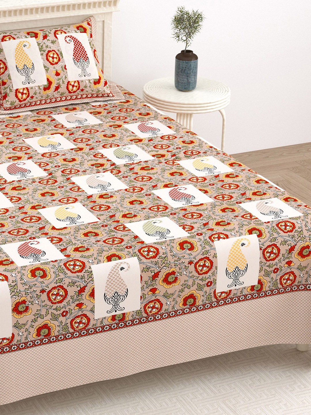 LIVING ROOTS Super King Size Jaipur Block Print Cotton Double Bedsheet & 2 Pillow Covers, Cream
LIVING ROOTS Super King Size Jaipur Block Print Cotton Double Bedsheet & 2 Pillow Covers, Cream