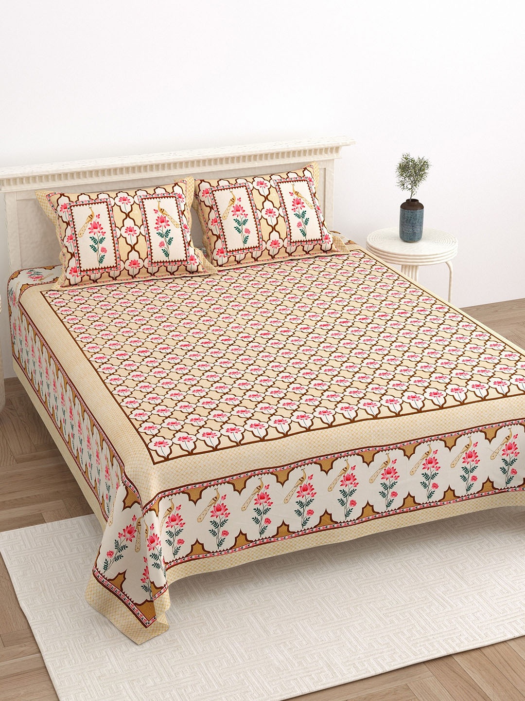 LIVING ROOTS Super King Size Jaipur Block Print Cotton Double Bedsheet & 2 Pillow Covers, Cream
LIVING ROOTS Super King Size Jaipur Block Print Cotton Double Bedsheet & 2 Pillow Covers, Cream