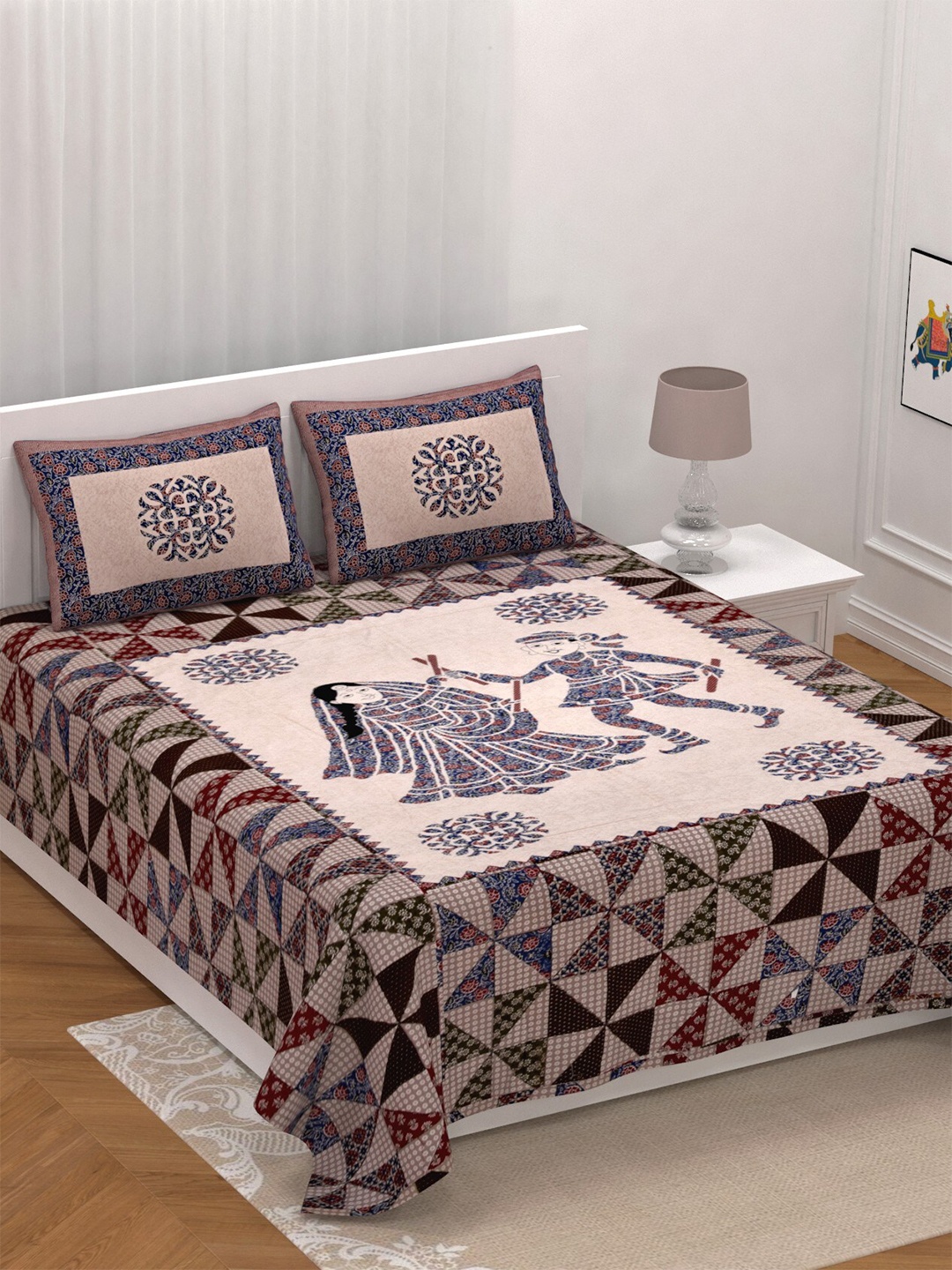 LIVING ROOTS Super King Size Jaipur Block Print Cotton Double Bedsheet & 2 Pillow Covers, Cream
LIVING ROOTS Super King Size Jaipur Block Print Cotton Double Bedsheet & 2 Pillow Covers, Cream